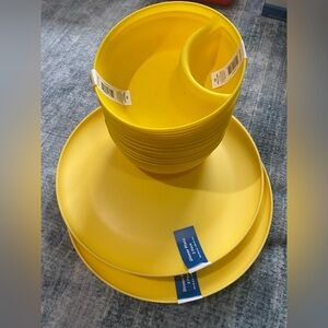 New lot of 4 Yellow Dinner Plates and 13 party Bowls